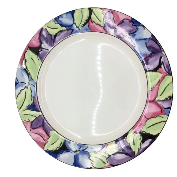 3 Vitromaster 10.5" Dinner Plates Stoneware 1993 Morning Glory Pattern